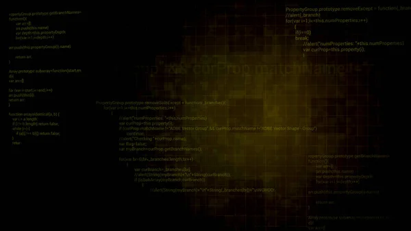 Wchodzimy w cyberprzestrzeń komputera cyfrowego. - Wniosek. Programowanie tekstu kodu danych i futurystycznych elementów HUD pojawiają się na ciemnym tle. — Zdjęcie stockowe