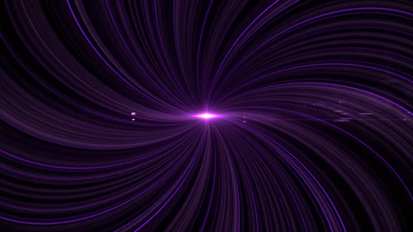 Glowing source of light surrounded by rotating lilac curving beams on black background. Animation. Beautiful spinning shimmering radial rays, seamless loop. — Stock Photo, Image