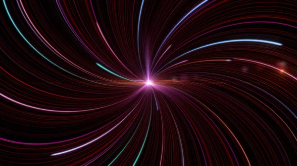 Abstrakter glühender Stern, der Energie aus dem Weltraum in sich selbst ausbreitet, nahtlose Schleife. Animation. Rosa erstaunliche leuchtende Himmelskörper und biegende Strahlen. — Stockfoto