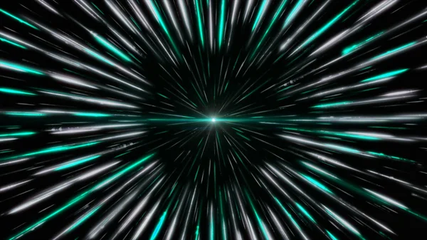 Περιστρέφοντας όμορφες λευκές και πράσινες ακτίνες λέιζερ γύρω από την πηγή του φωτός. Κινούμενα σχέδια. Εξωτερική μαύρη τρύπα που απορροφά διαστημική ενέργεια. — Φωτογραφία Αρχείου