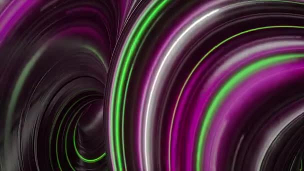 Twisted fluorescerende laserstralen op zwarte achtergrond, naadloze lus. Animatie. Kleurrijke buigzame neon strepen. — Stockvideo