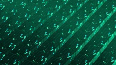 Soyut 3D dönüşümlü geometrik şekiller, kusursuz döngü. Hareket. Turkuaz hareketli bloklar ya da ışıklı ve lekeli küpler.