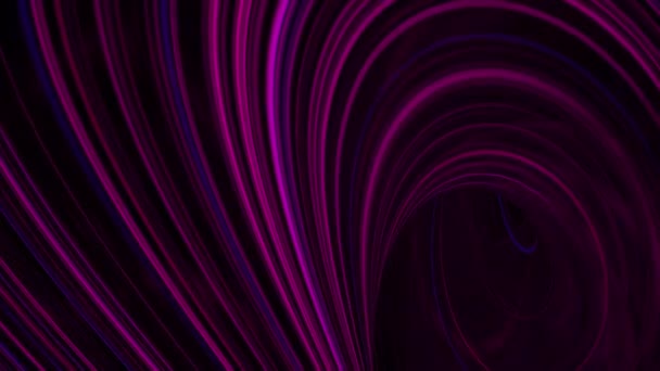 Draaiende dynamische neon strepen van lila kleuren, naadloze lus. Animatie. Mooie knipperende lichtstrepen vliegen snel op een donkere achtergrond. — Stockvideo