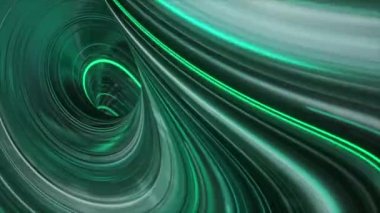 Yeşil ve beyaz neon ışıklardan oluşan üç boyutlu renkli soyut tünel. Animasyon. Dış uzayda girdap arkaplanı, tekillik kavramı.