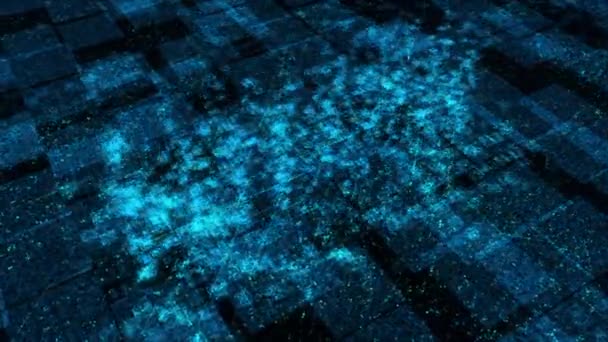 Moniteur numérique abstrait pixelisé bleu avec l'inscription covid 19. Animation. Utiliser l'intelligence artificielle contre une pandémie. — Video