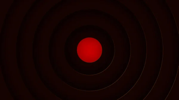 Abstrakt breddning och förträngning ner röda cirkeln på en mörk bakgrund med ringar, sömlös loop. Rörelse. Begreppet signalering. — Stockfoto