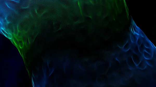 蓝色和绿色液体像漩涡一样在深蓝色背景下缓慢旋转。行动。数字涡流或龙卷风旋转并形成波纹，无缝回路. — 图库照片