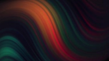 Kırmızı, yeşil, turuncu ve mavi renklerin hareketli soyut arkaplanı. Hareket. Spot ışıkları altında yavaşça hareket eden kıvrımlı veya dalgalı ipler.