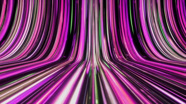 Abstract kleurrijke stroom van neon gloeiende lijnen vormen een buigen textuur. Animatie. Dynamisch bewegende lichtstrepen, naadloze lus. — Stockfoto