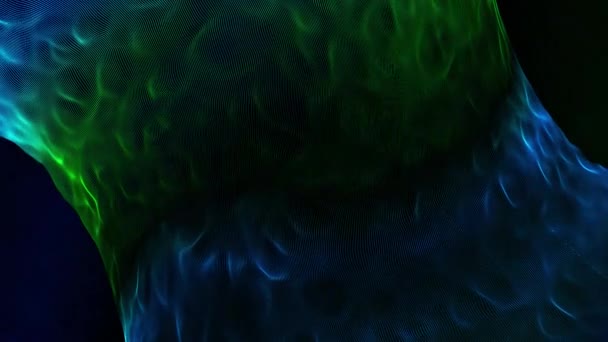Blauwe en groene vloeistof zoals vortex die langzaam ronddraait op een donkerblauwe achtergrond. Beweging. Digitale draaikolk of een tornado roterende en vormende rimpels, naadloze lus. — Stockvideo