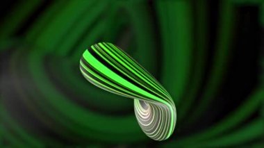 Soyut geometrik bükülmüş yeşil çizgili halka kompleks bir form. Hareket. Bir tünelin arka planında sıradışı bir şekle sahip yanıp sönen neon ışıkları.