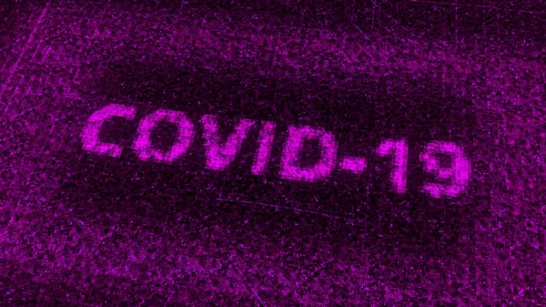 Абстрактний екран червоного комп'ютера з цифровим словом covid 19. Анімація. Концепція медицини та високотехнологічних технологій . — стокове фото