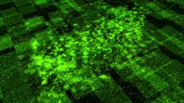 Monitor verde pixelado abstracto digital con la inscripción covid 19. Animación. Uso de inteligencia artificial contra la pandemia. — Vídeos de Stock