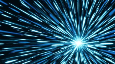 Yıldız ışınları emer. Animasyon. Parlak nokta renkli ışık ışınlarını emer. Kozmik nokta siyah arkaplanda ışık ışınları çizer