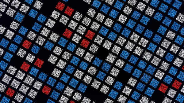 Többszínű animációs mozaik fekete háttérrel. Animáció. Sok színes négyzetek mozognak mozaik áramlás. Elektronikus mozaik négyzetekkel, amelyek információt hordoznak a kibertérben — Stock Fotó