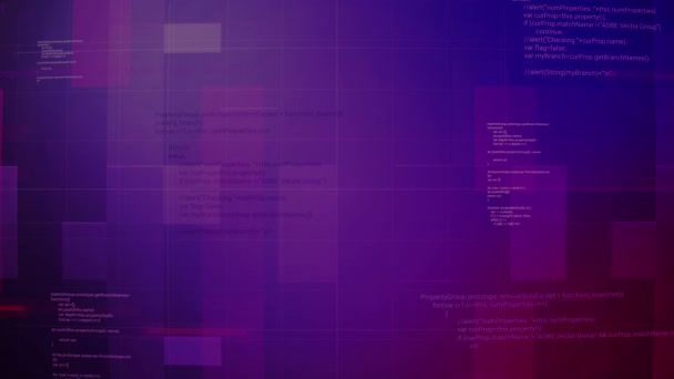 Looped dynamic background with program codes. Motion. Lot of program codes are written in small print on background of squares. Dynamic squares moving on background with program codes — Stock Video