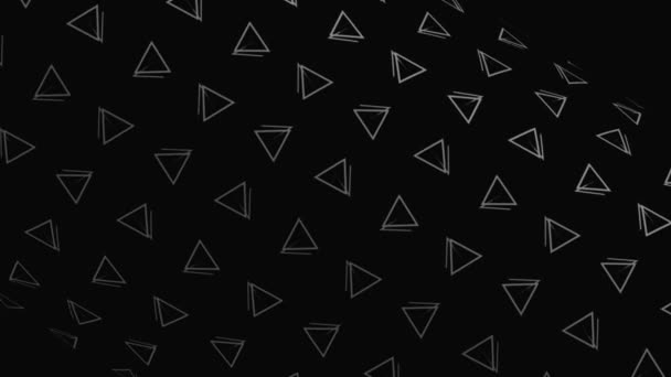 Rotierende Dreiecke bilden Figur. Bewegung. Einfache kleine Dreiecke rotieren und bewegen sich im Fluss und schaffen eine Form. Transparente Dreiecksform auf dunklem Hintergrund — Stockvideo