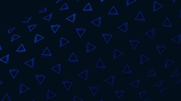Rotierende Dreiecke bilden Figur. Bewegung. Einfache kleine Dreiecke rotieren und bewegen sich im Fluss und schaffen eine Form. Transparente Dreiecksform auf dunklem Hintergrund — Stockvideo