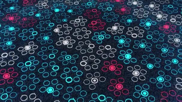 Glowing electronic pattern of moving dots. Animation. Beautiful background of electronic honeycombs made of luminous dots moving in space. Background with glowing and moving dots in mosaic pattern — Stock Video