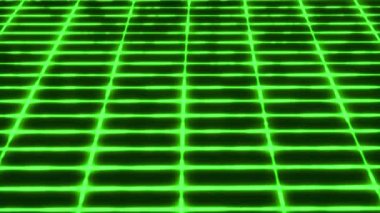 Neon dar çizgilerin soyut ızgarası renk değiştiriyor. Hareket. Koyu arkaplanda hareket eden dikdörtgenlerin aynı boyutta siluetleri.