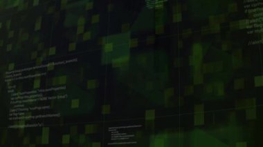 Koyu yeşil veri iletiminin 3 boyutlu görselleştirilmesi, sanal endüstri, kusursuz döngü. Hareket. Kişisel kodlu yüksek teknoloji geçmişi.