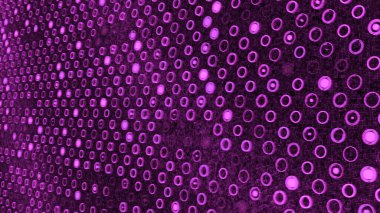 Renkli titreşimli dairelerin arka planı. Animasyon. Elektronik arka plan ve bir sürü yanıp sönen küçük daireler. Renkli arkaplan, yanıp sönen daireler