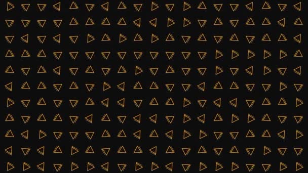 Minimalistic abstract pattern with rotating neon triangles, seamless loop. Motion. Rows of tiny triangular silhouettes with moving lines. — Stock Video