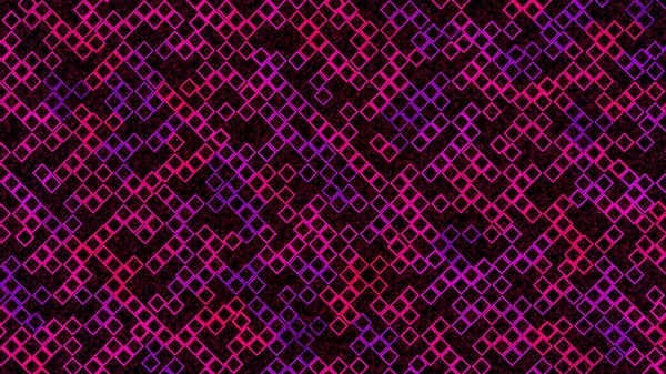 Онлайн компьютерная игра с движущимися красочными силуэтами квадратной формы на темном фоне, бесшовный цикл. Анимация. Крошечные прямоугольники как интерфейс ретро простой игры. — стоковое фото