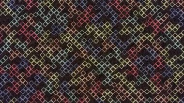 Çevrimiçi bilgisayar oyunu, hareketli kare şekilli siluetler ile karanlık bir zemin üzerinde, pürüzsüz bir döngü. Animasyon. Retro basit bir oyunun arayüzü olarak küçük dikdörtgenler.