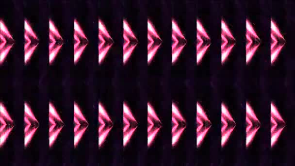 Triángulos brillantes de neón en patrón. Moderna. Patrón hipnótico de repetición de líneas triangulares parpadeando con luz de neón. Hermoso patrón caleidoscópico de triángulos — Vídeo de stock