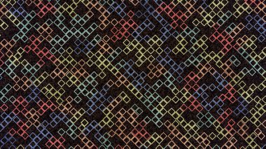 Çevrimiçi bilgisayar oyunu, hareketli kare şekilli siluetler ile karanlık bir zemin üzerinde, pürüzsüz bir döngü. Animasyon. Retro basit bir oyunun arayüzü olarak küçük dikdörtgenler.