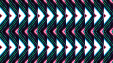 Neon ışıldayan üçgenler. Modern. Neon ışıkla titreşen üçgen çizgilerin hipnotik tekrarlayan deseni. Güzel kaleydoskopik üçgen deseni