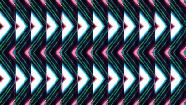 Neon schimmernde Dreiecke im Muster. Modern. Hypnotisch wiederholtes Muster dreieckiger Linien, die mit Neonlicht flackern. Schönes kaleidoskopisches Muster von Dreiecken — Stockfoto