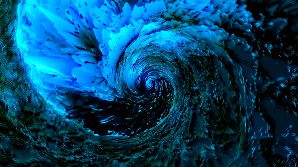 Abstract blauwe 3D spiraalvormige tornado met ongewone transformerende textuur, naadloze lus. Beweging. Bovenaanzicht van water als werveling in eindeloze draaiende beweging. — Stockfoto