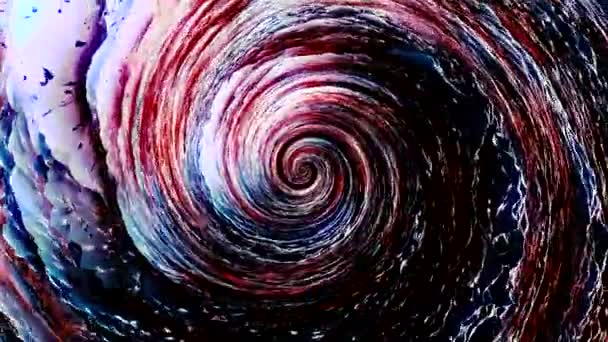 Ouragan liquide abstrait tournant lentement, vue de dessus. Motion. Onde comme une spirale tourbillonnante de couleurs bleues et rouges avec effet 3D, boucle transparente. — Video