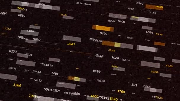 Kleine Blöcke von Daten und Zahlen fließen auf einem dunklen Hintergrund, nahtlose Schleife. Animation. Visualisierung der Datenübertragung. — Stockvideo