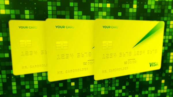 Абстрактные банковские карты на зеленом квадратном фоне в стиле матрицы. Движение. Ограниченная серия банковских карт с особым дизайном. — стоковое фото