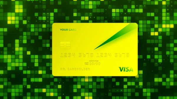 Cartão de banco de visto abstrato em estilo matriz verde quadrado de fundo. Moção. Edição limitada de cartões bancários com um design especial. — Fotografia de Stock