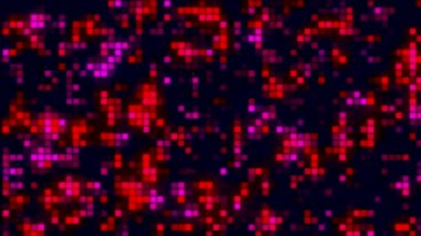 Soyut titreşen duvar ışıkları kaotik ve pürüzsüz bir döngü içinde hareket ediyor. Hareket. Renk değiştiren küçük kare satırlarının düz arkaplanı.