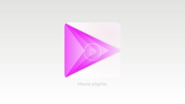 Renkli ok ve müzik çalar simgesi. Hareket. Beyaz zemin üzerinde renkli okla müzik çalar işareti. Müzik platformlarında film çalma listesi