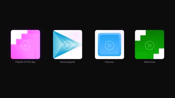 Opciones de botón para jugar programas. Moción. Botones triangulares para empezar a reproducir música o película. Opciones de animación para el reproductor de software — Vídeo de stock