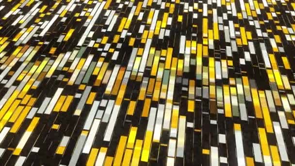 Flowing straight rectangular stripes. Animation. Abstract yellow, black, and white segments flowing from the screen center into the different directions on black background, seamless loop. — Stock Video