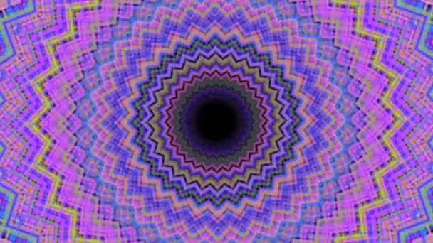 Anneaux fluides lilas abstraits créant un effet de mandala et kaléidoscope, boucle transparente. Animation. Tunnel violet coloré formé par des cercles de diamètre différent. — Video