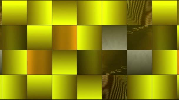 Abstract surreal animation with cells and spheres. Motion. Golden rows of same size squares with round shaped figures inside. — Stock Video