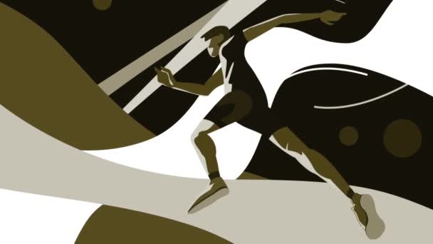 Un footballeur qui court au ralenti sur fond abstrait avec effet rétro. Motion. Une silhouette d'un sportif pendant le jeu. — Video