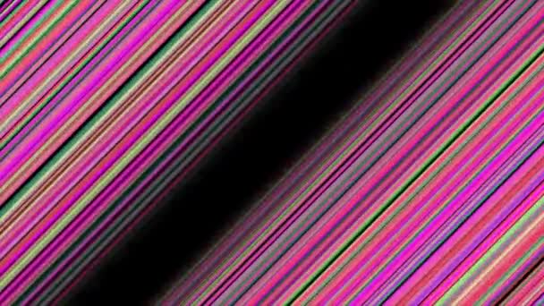 Speglade diagonala ränder som kommer från det svarta utrymmet och sprider sig i olika riktningar. Animering. Parallella färgglada smala linjer som flyter långsamt, sömlös loop. — Stockvideo