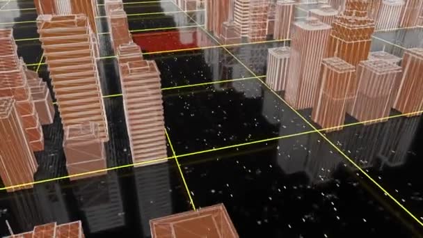 Prachtige futuristische stad in cyberspace. Beweging. 3D stad met gloeiende wegen in virtuele wereld. Virtuele stadsindeling voor videospelletjes — Stockvideo