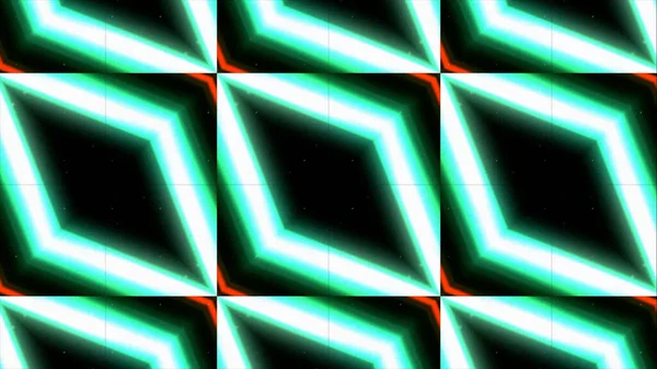 Illustrazione 3D di rombi lampeggianti dinamicamente, loop senza soluzione di continuità. Mozione. Modello caleidoscopio con file diagonali di figure al neon che cambiano colore. — Foto Stock