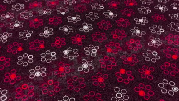 Abstract kaleidoscope of rotating digital field with schematic flowers formed by empty circles, seamless loop. Animation. Spinning and transforming simple flower silhouettes. — Stock Video