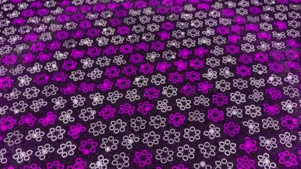 Abstract white and pink digital circles covering all the surface and creating a symmetrical pattern. Animation. Transforming flat figures on a dark background, seamless loop. — Stock Video